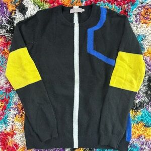 Brodie Cashmere Black and Yellow Crew Neck Sweater